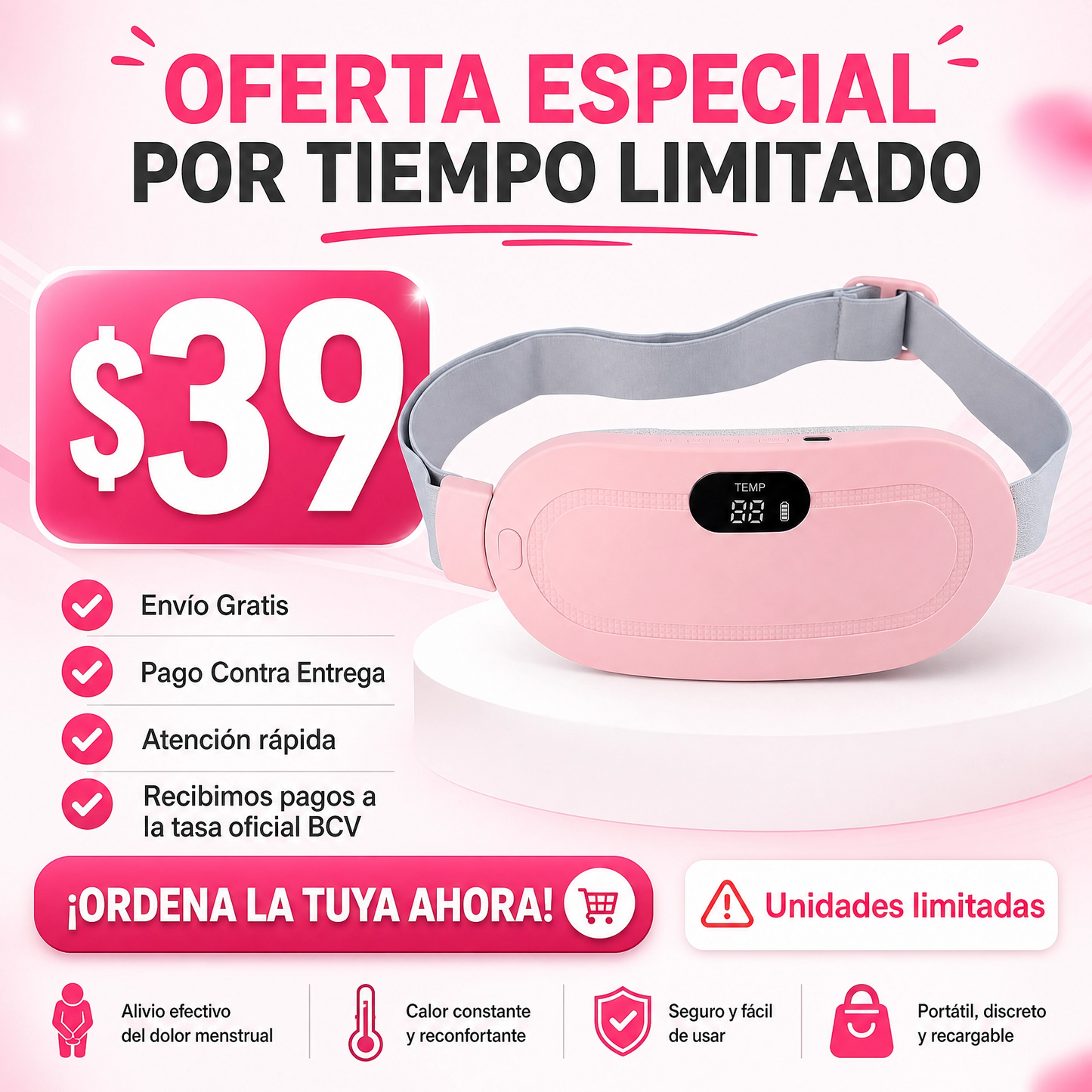 Cinturón Dolor Menstrual Termico Masajes